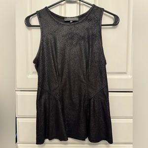 Black faux suede poplin top